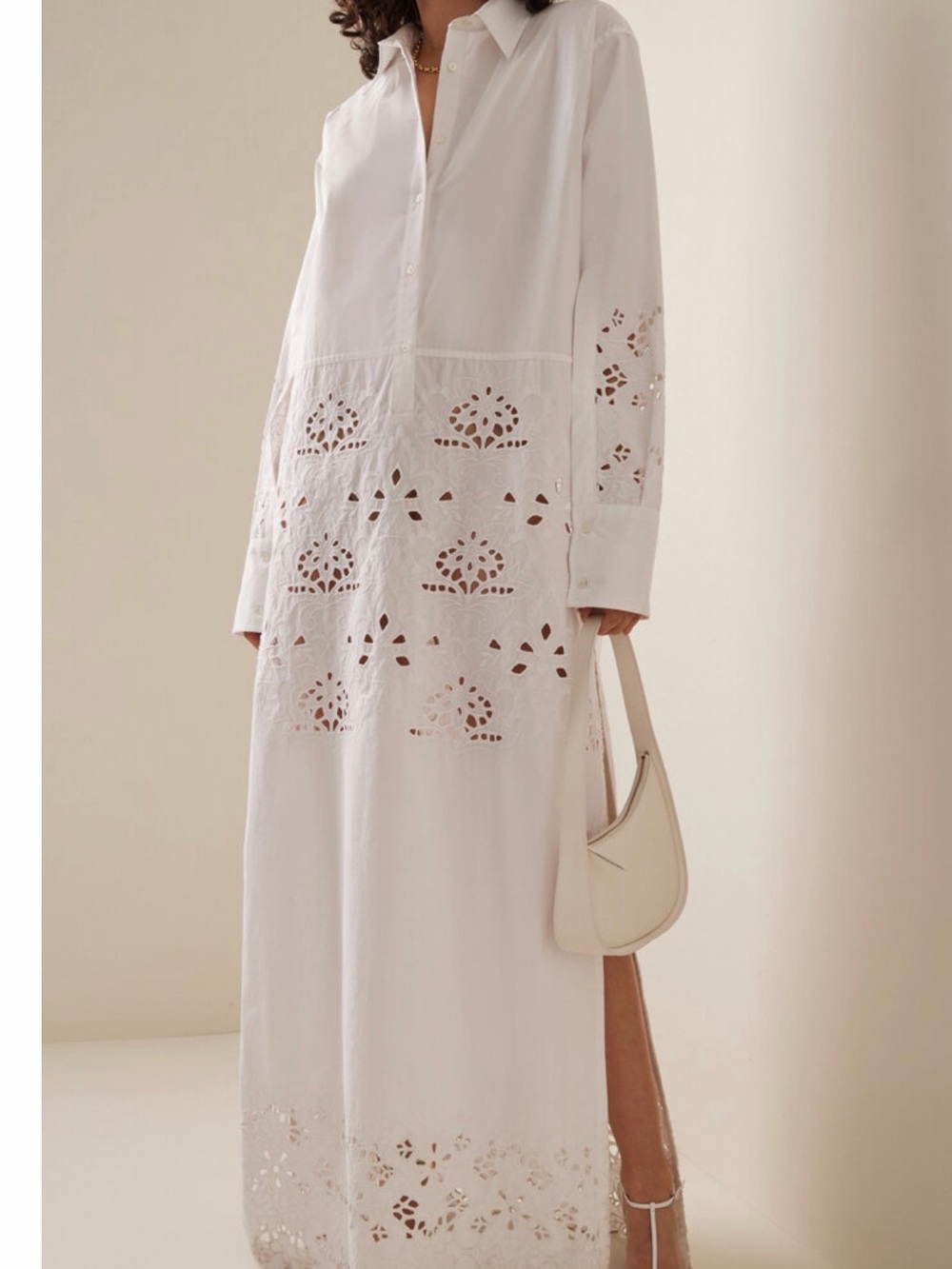 NWT Nili Lotan Louanne white embroidered long poplin dress $850 size L $600 off!